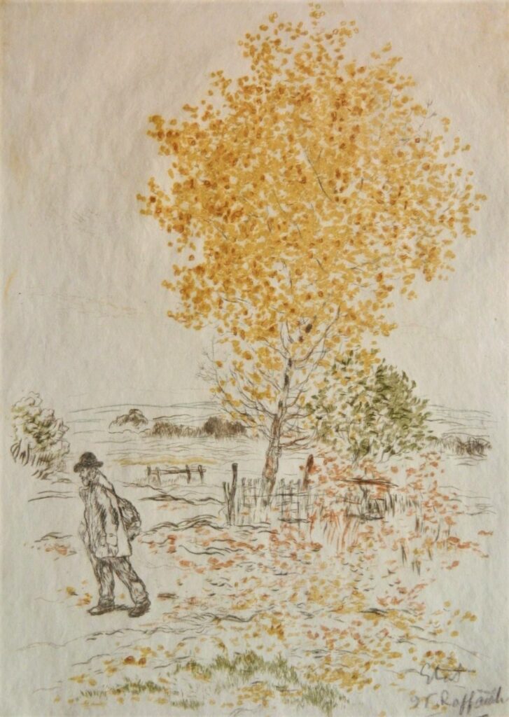 Jean-François Raffaëlli, SNBA1899-2243, L'arbre jaune. Probably: 1898, D42-4, L'Arbre jaune II (The yellow tree), colour etch, 35x24, A12017/06/10 (iR11;iR17;iR1;R138XVI,no42)