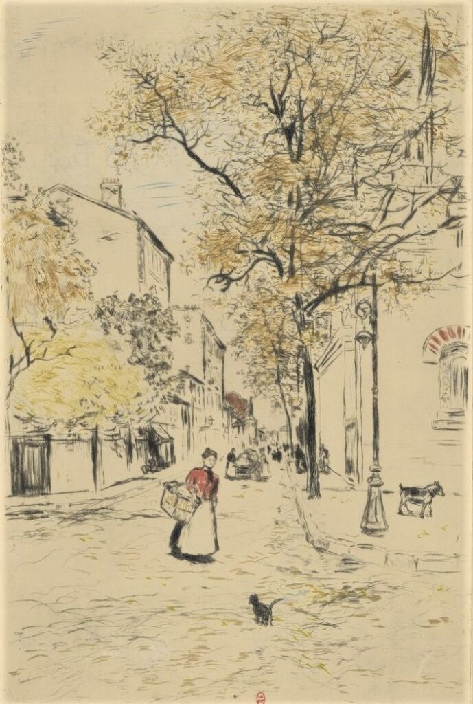 Jean-François Raffaëlli, SNBA1899-2247, La petite rue. Probably: 1898, D43-2, The small road, colour etch ps, 39x27, BNF Paris (iR40;R138XVI,no43;iR1) Also exhibited at EU1900.