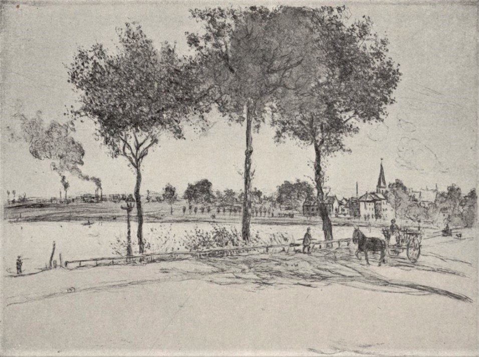 Jean-François Raffaëlli, SNBA1908-1805, La Seine à Bezon. Probably: 1906, D75, La seine à Bezons, etch, 24x32, Delteil (R138XVI,no75;iR1)