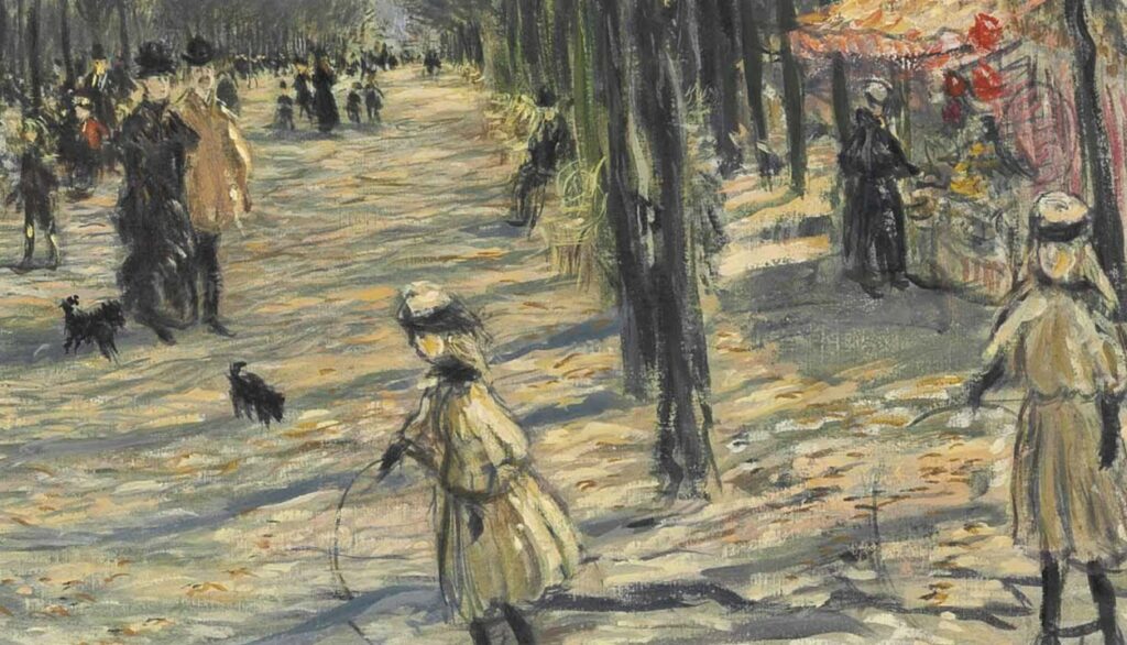 Jean-François Raffaëlli, SNBA1893-865, Allée d’arbres aux Champs-Élysées; matin fin d’hiver. Maybe: 1893ca, Lane of Trees on the Champs-Elysees (detail), 69x91, A2016/04/25 (iR15;iR6;iR2;aR11;iR35;iR1;aR7)