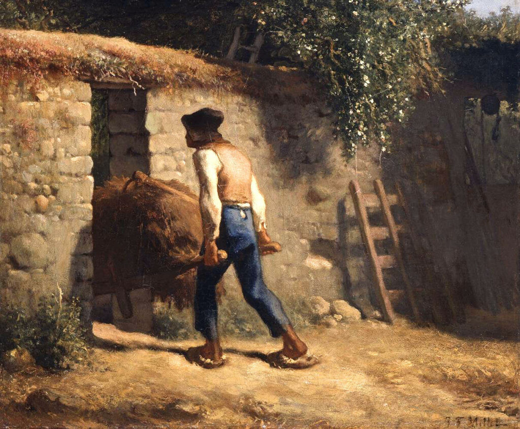 Jean-François Raffaëlli, 5IE-1880-160, Bonhomme tirant une brouette. Compare: Millet, 1848-52, Peasant with Wheelbarrow, 54x38, Indianapolis (iRx;R2,p313;R90II,p154)
