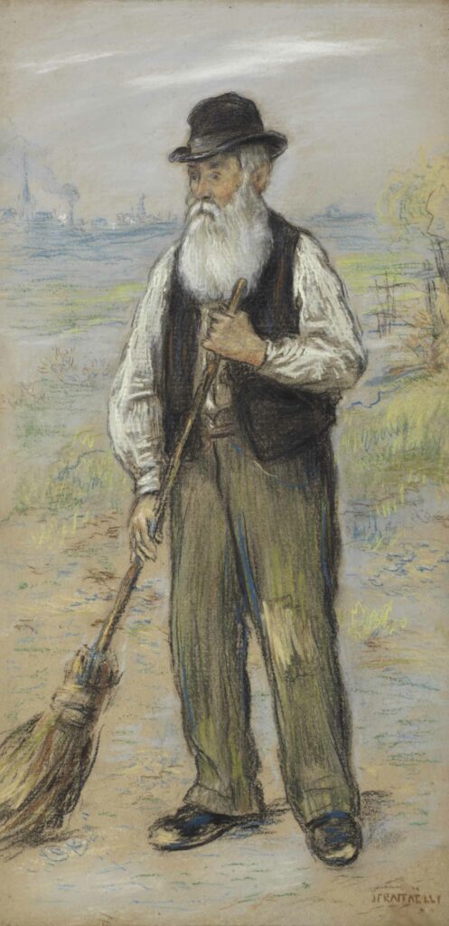 Jean-François Raffaëlli, 5IE-1880-172, Balayeur souffrant du froid. Compare: 18xx, Le vieux balayeur (the old sweeper), pastel, 71x36, A2014/10/07 (iR15;iR11;R2,p313;R90II,p155)