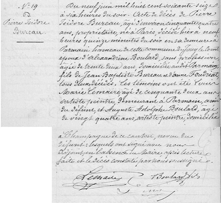 Pierre-Isidore Bureau, death certificate, 1876/06/08, archives Valdoise (aR7,p78+79)