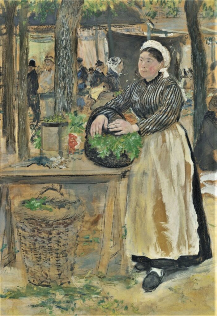 Jean-François Raffaëlli, se1884-12bis, Cuisinière au marché Probably: 1884ca, the cook at the market, oil+pastel, 55x37, A2012/11/08 (iR11;iR14;iR204;aR14,p8)