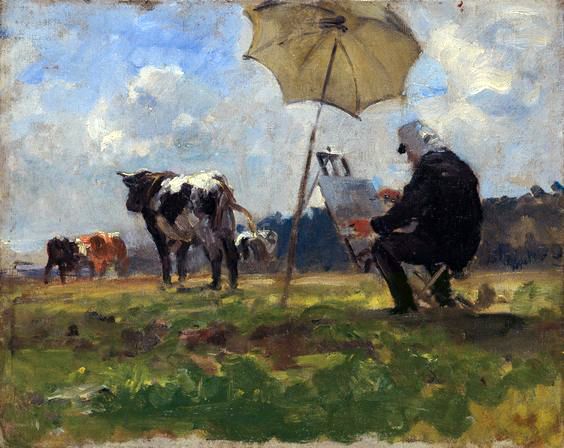 Henri Michel-Lévy (1844-1914), 1880, Boudin painting animals (Deauville), 22x27, MEB Honfleur (iR10;iR64;R51,p94;M19,no899.1.55)