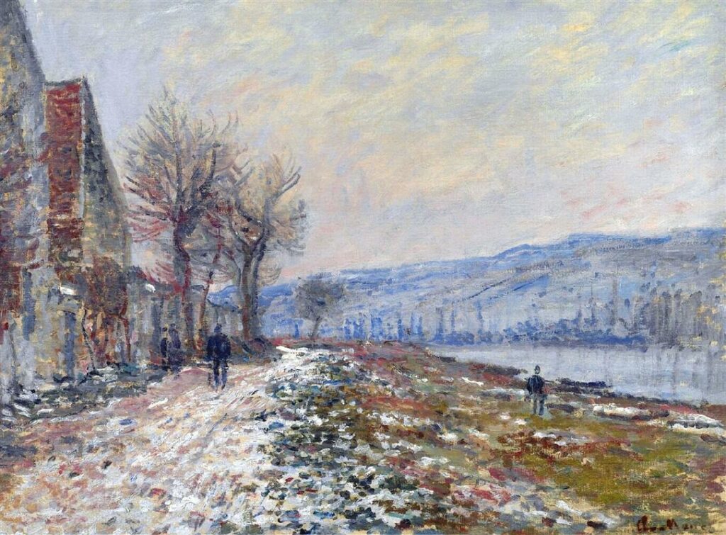 Claude Monet, 7IE-1882-72, Vétheuil, effet de neige. Maybe?: 1879, CR513, the Seine at Lavacourt, effect of snow, 55x74, private (iR7;R22,no513;R2,p394)