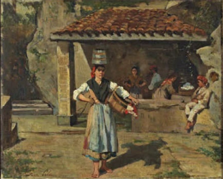 Gustave Colin, 1870-75ca, At the washbasin (Fountain of San Pedro in Pasajes), 60x73, A2011/03/27 (iR13;iR13) Maybe: S1876-462, Marie-Sabine, au lavoir; pays basque + SNBA-1890-202, La Fontaine de San Pedro à Pasajes.