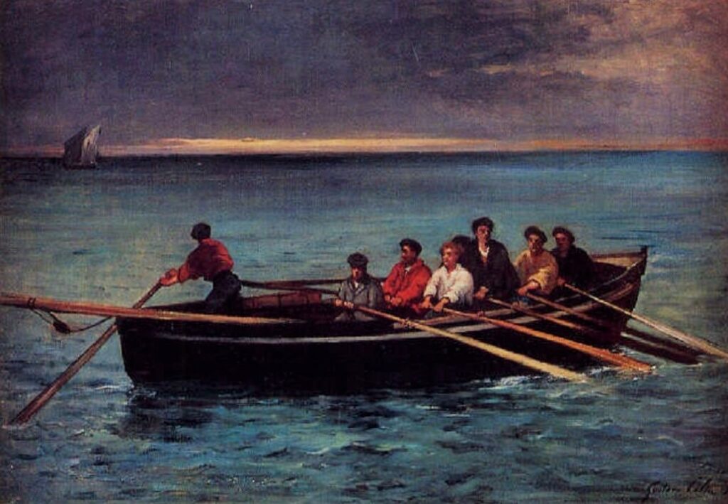 Gustave Colin, 1881, Basque sailors in the Bay of Biscay, 66x93, A2001/03/25 (iR13;iRx;aR8;aR5) Maybe: HD1886-7, La Rade de Pasages à la pleine mer, Cinq heures du matin, en été, 65×93 + 1882-35, Le Départ pour la pêche. 65×92.