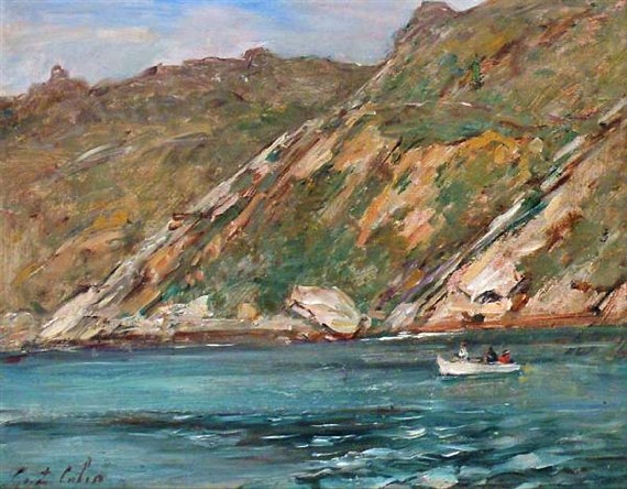 Gustave Colin: 18xx, Fishing off a rocky coastline (in Pasajes), on panel, 26x34, A2007/06/12 (iR11;iR17;iR1) =?? SNBA-1895-298, Pêcheur en rade.
