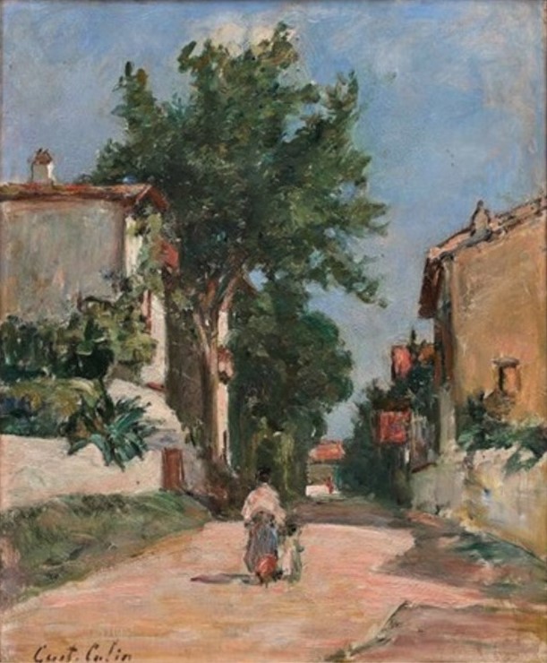 Gustave Colin, 18xx, Mother and child in a village road (Basque country), on panel, 47x38, A2021/04/15 (iR13)