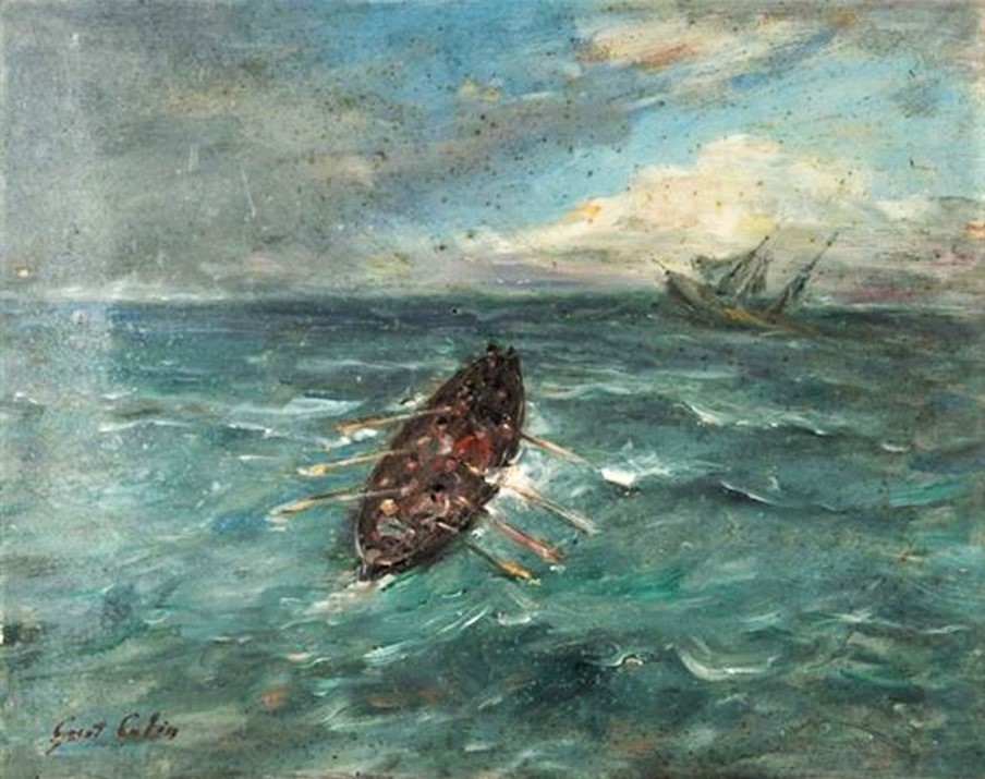 Gustave Colin, 18xx, Rowboat and sailboat (heavy wheather), 38x46, A2018/12/19 (iR11;iR10)