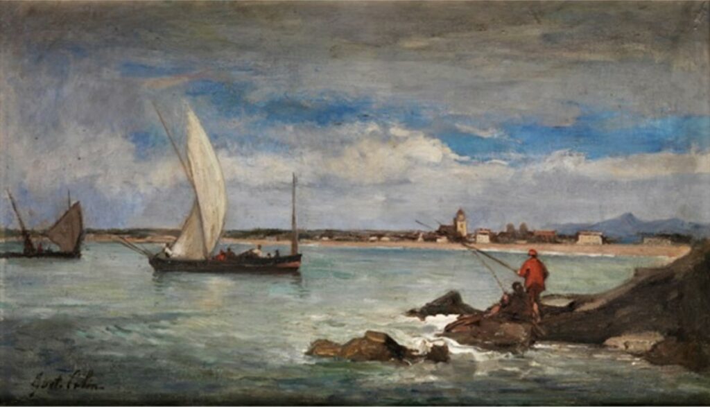 Gustave Colin, 18xx, Shore landscape with anglers and sailing boats, 32x54, A2012/09/20 (iR13;iR11;iR1) Maybe?: SNBA-1895-298, Pêcheur en rade.