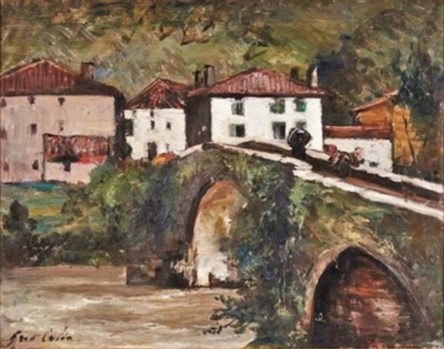 Gustave Colin, 18xx, The bridge at Bidarray, 32x41, A2014/08/03 (iR13;iR46;iR1) Maybe: SNBA-1893-236, Le Ruisseau de Bastan à Bédarray.