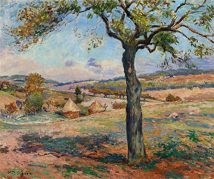 Victor Vignon, 1884ca, Summer Landscape in Provence with Olive Tree and Haystacks, 55x65, A2014/11/14 (iR2;iR11;iR13;iR41) =? JC1927-8, Meules, paysage d’été (R272,p31); =?? BJ1894-40, , Les Meules (aR9=iR19)