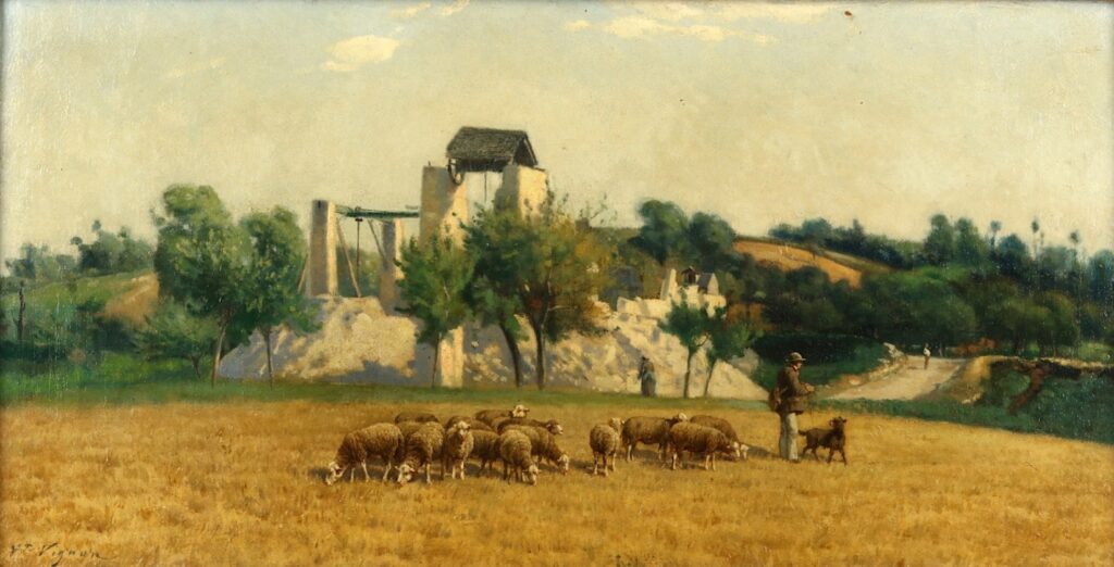 Victor Vignon, 18xx, A shepherd with his flock in a summer landscape, 28x54, A2017/12/12 (iR11;iR13) =? BJ1921-12, Troupeau de moutons (R272,p31)