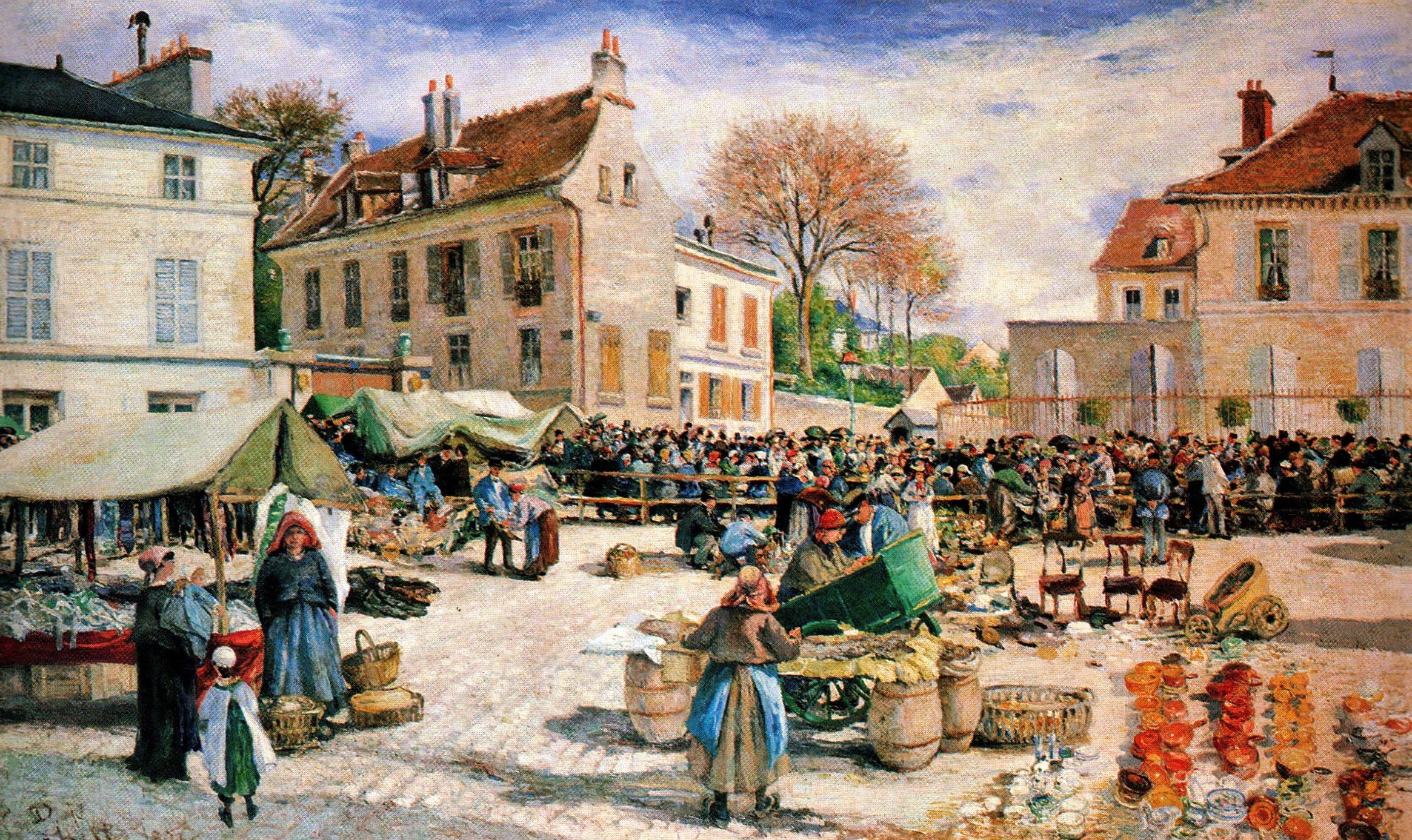 Ludovic Ludovic Piette, 3IE-1877-132, Le marché de la place de l'Hôtel de Ville, à Pontoise. = 1876, The marketplace in front of the town hall at Pontoise, 111x186, MTD Pontoise (R89,p61;iR6;iR23;iR2;iR77;R2,p205+230;R90II,p79+97;M173).