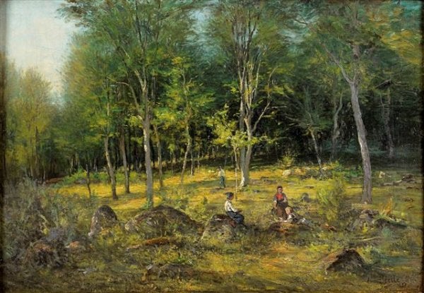 Ludovic Piette, 4IE-1879-hc7, Clairière, aquarelle. Compare: 1862, Children playing in the woods (Jeux d'enfants dans le bois), 57x81, A2005/12/19 (iR43;iR10;iR13;R90I,p244)