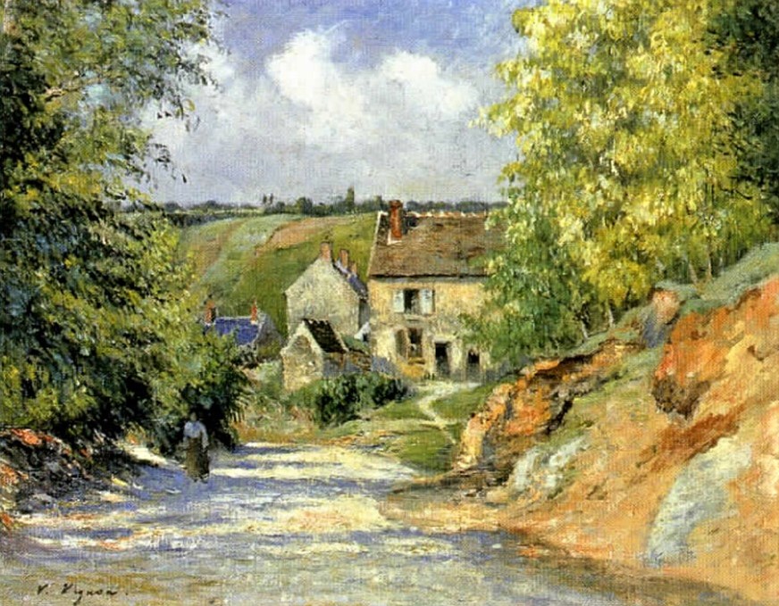 Victor Vignon, 6IE-1881-161, Chemin creux à Saint-Waast. Maybe?: 1880-85, Road with thatched cottages, 33x41, MF Aix-les-Bains (R272,no18;iR94;R2,p356;iR1;R90I,p328;M13)