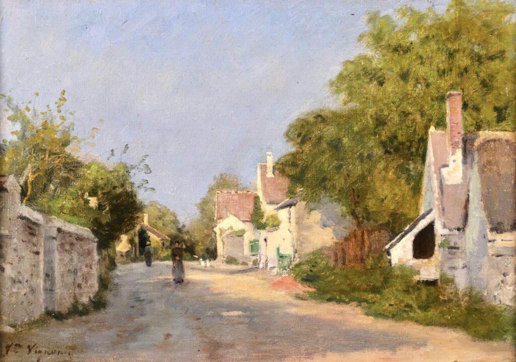 Victor Vignon, 7IE-1882-193, La Sente d’Auvers. Maybe?: 1880ca, Sbl, Figures in a village street, Auvers-sur-Oise, 36x46, xx (iR317;R2,p394;iR1;R90I,p377)