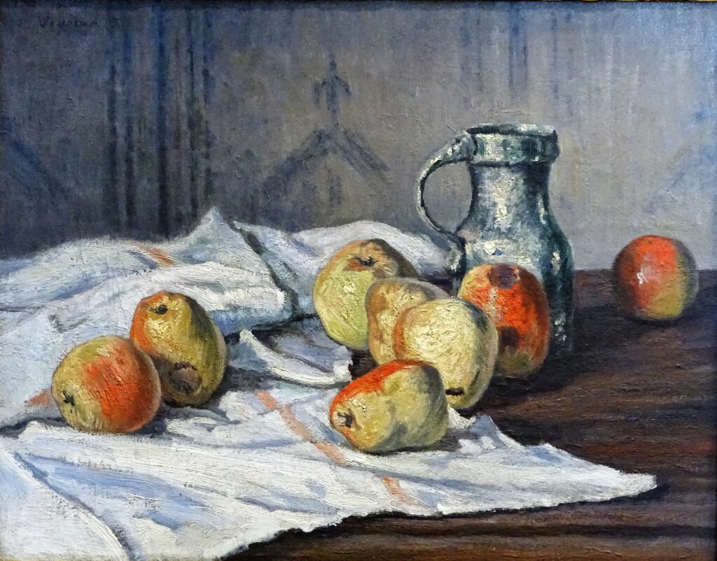 Victor Vignon, 7IE-1882-194, Pommes et raisins. Compare: 18xx, Pommes et pichet (Apples and a pitcher), 81x114, MuMa Le Havre (HW;iR2;M15;R2,p394;iR1;R90I,p377)