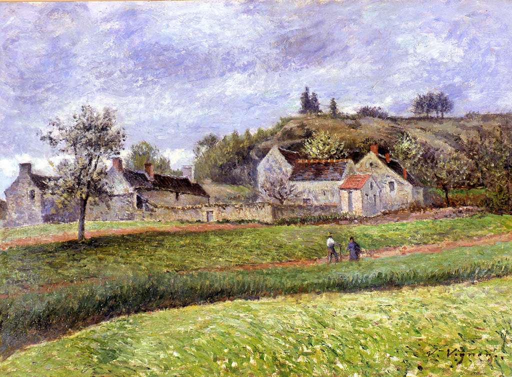 Victor Vignon, 8IE-1886-229, Une ferme, vue du Codru, à Jouy. Compare: 1895-1900, Le Hameau au Printemps, 33x46, A2018/12/04 (iR2;iR11;iR13;R2,p447;iR1;R90I,p425)