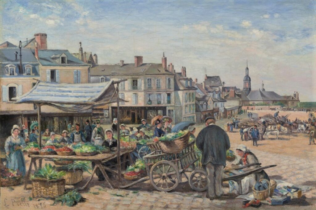 Ludovic Piette-Monfoucault, S1872-1244, Le marché aux fruits, au Mans; aquarelle. Compare: 1875, SDbl, Market scene, Le Mans, 38x56, Axx (iR136;iR10;iR13;iR1)
