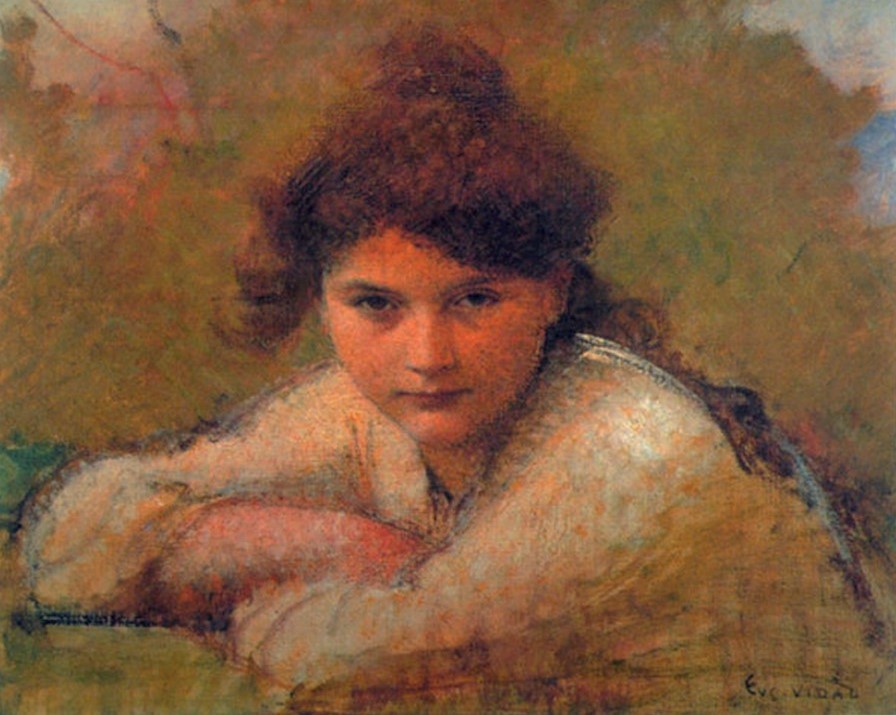 Eugène Vidal, 18xx, Jeune fille accoudée (Young girl leaning), 47x59, private (iR10;R3,p133)