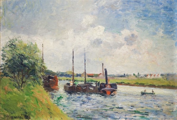 Camille Pissarro, 3IE-1877-177, Bord de l’Oise, marine. Maybe?: CCP459, 1876, Tug-boat and berges on the Oise, Pontoise, 38x56, Chapel Hill AAM (iR6;iR10;R116,CCP459;R2,p206)