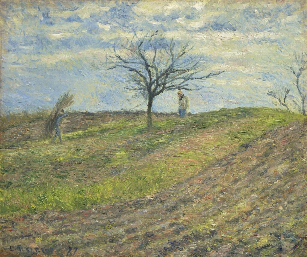 Camille Pissarro, 3IE-1877-184, La plaine, à Pontoise. Maybe?: CCP484, 1877, Terre labourée en hiver, avec un homme portant un fagot, 38x46, A2015/02/04 (iR11;R116,CCP484;R2,p206)