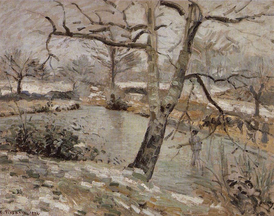 Camille Pissarro, 4IE-1879-171, Effet de neige et glace (effet de soleil). Maybe?: CCP390, 1874, The pond at Montfoucault, effect of winter, 60x73, private (iR10;iR166;R116,CCP390;R2,p270)