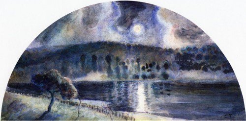 Camille Pissarro, 4IE-1879-194, Clair de lune, eventail. Compare: 1890ca, Landscape (moonlight), fan, xx, IM Jerusalem (iR10;iRx;M130;R116,p343;R2,p270)