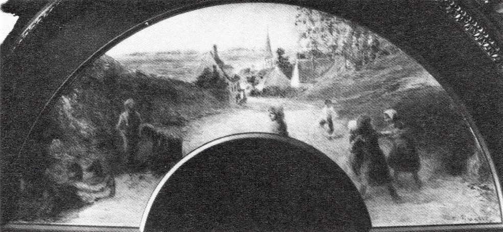Camille Pissarro, 4IE-1879-196, La Grande route, printemps, eventail = 18xx, CR1615, Enfants jouant sur une route, fan, g, 14x54, private (R90II,p140+119;R2,p270;R126,no1615)