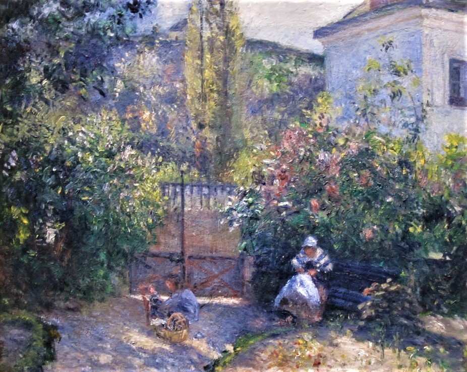 Camille Pissarro, 5IE-1880-129, Jardin. Maybe?: CCP502, 1877, Garden at l'Hermitage, the 'Red House', Pontoise, 55x65, private (iR10;iR166;R116,CCP502;R2,p312)