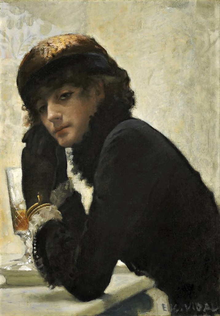 Eugène Vidal, 5IE-1880-212, Au café =18xx, L'attente (the waiting), ?cm, xx (iR10;iR94;iR64;R2,p314;R90I,p298+313)