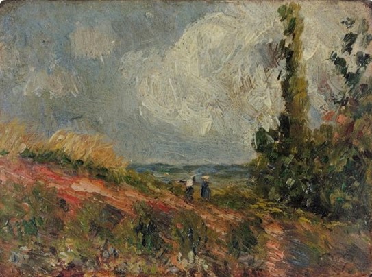 Camille Pissarro, 6IE-1881-65, La côte des Grouettes, automne; appartient à M. P. Compare: CCP550, 1878ca, Landscape at Pontoise (Côte des Grouettes), on panel, 8x10, A2016/04/05 (iR10;iR11;R116,CCP550;R126,CR460)