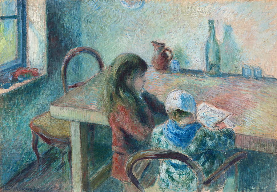 Camille Pissarro: 6IE-1881-83, Enfants dessinant, gouache =1880, CR1334, Children at a table, gouache, 30x42, NGA Washington (iR10;iR174;iR168;M21;R90II,p184+194;R2,p355;R126,CR1334)