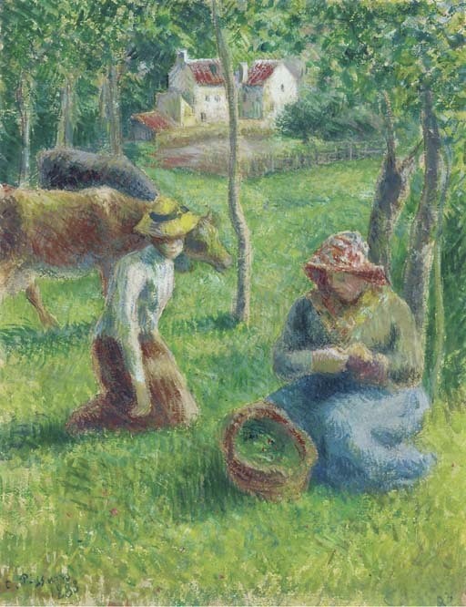 Camille Pissarro, 8IE-1886-103, vaches et paysannes (gouache). Maybe?: 1883, les gardeuses de vaches, gouache, 30x23, A2003/06/24 (iR11;iR2;R2,p445)