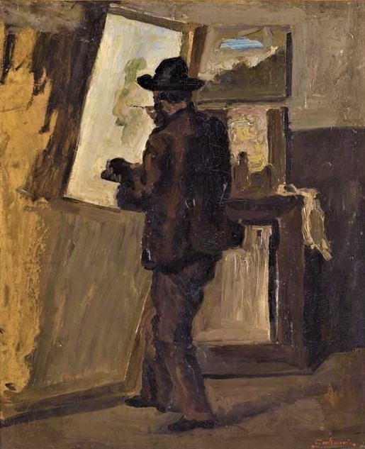 Armand Guillaumin, 1868ca, CR1, Pissarro painting sun blinds, 45x37, MBA Limoges (iR10;iR64;R5,p49;R1,p192;R179,G2;R124,no1;M192)