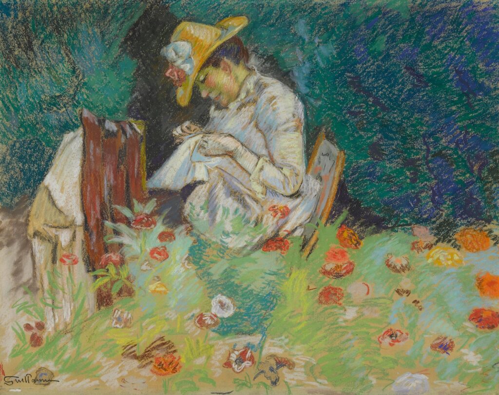 Armand Guillaumin, 7IE-1882-44, étude dans un jardin, pastel. Compare: 1886ca, La couseuse (Jardin à Epinay), 51x65, A2018/11/13 (iR11;R2,p395)
