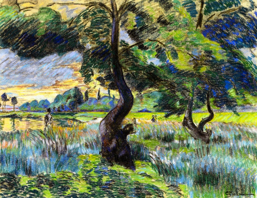 Armand Guillaumin, 6IE-1882-52, Paysage à la fosse Bazin, pastel. Compare: 1885ca, Women on the Banks of a River, pastel, 47x60, A2009/03/07 (iR2;iR15;iR11;iR10;iR235;R2,p395)