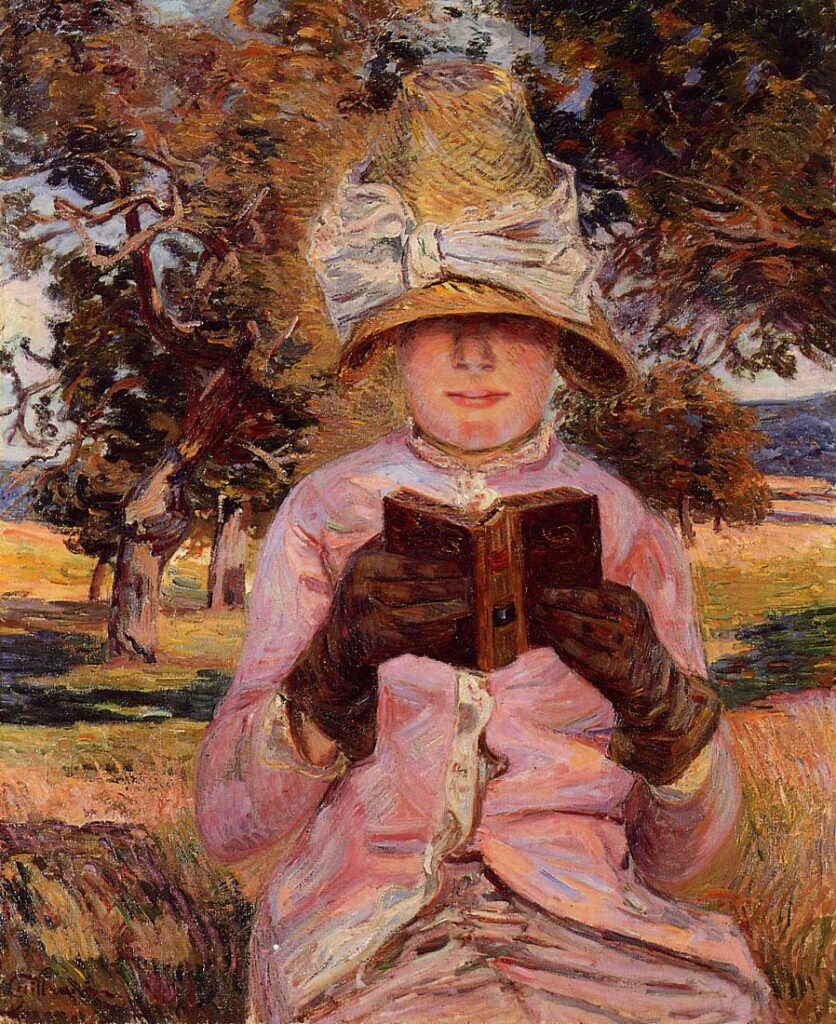 Armand Guillaumin, 8IE-1886-67, Jeune fille lisant. Compare: 1882-83ca, CR-, Mme Guillaumin reading in her garden, 74x60, private (iR2;iR10;R179,G23;R2,p445)
