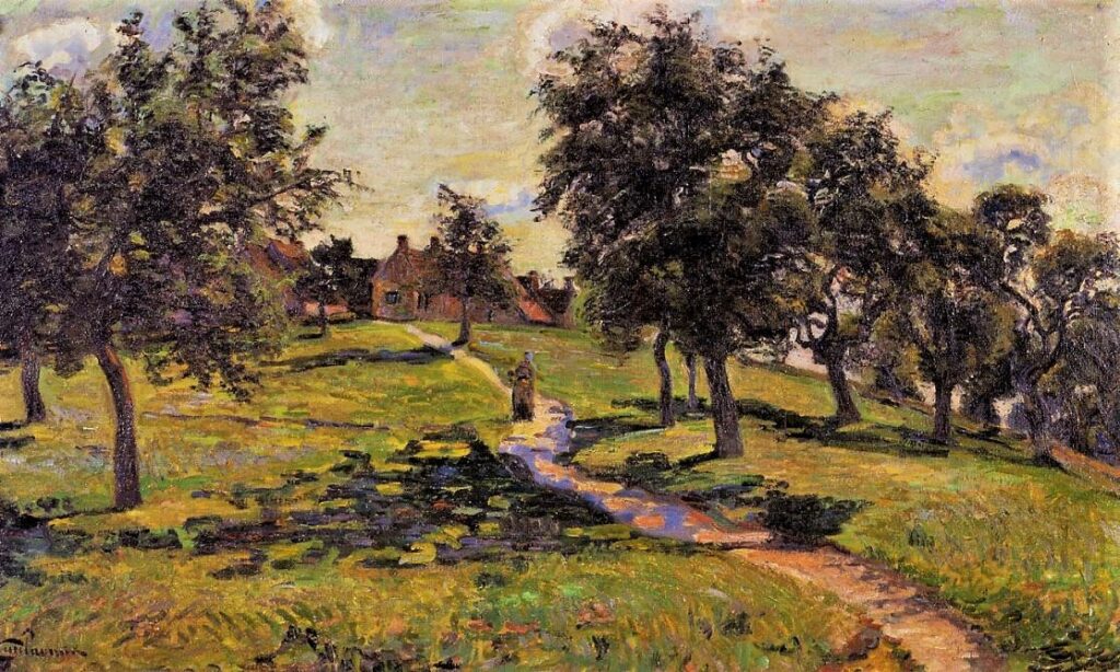 Armand Guillaumin, 8IE-1886-74, Damiette, paysage du matin =?? 1884ca (or 1887ca), CR114, Chemin à Damiette (apple trees), 54x81 (or 61x100), Orsay (iR2;iR22;R3,p351;R124,no114;R2,p445;M1), former Personnaz collection.