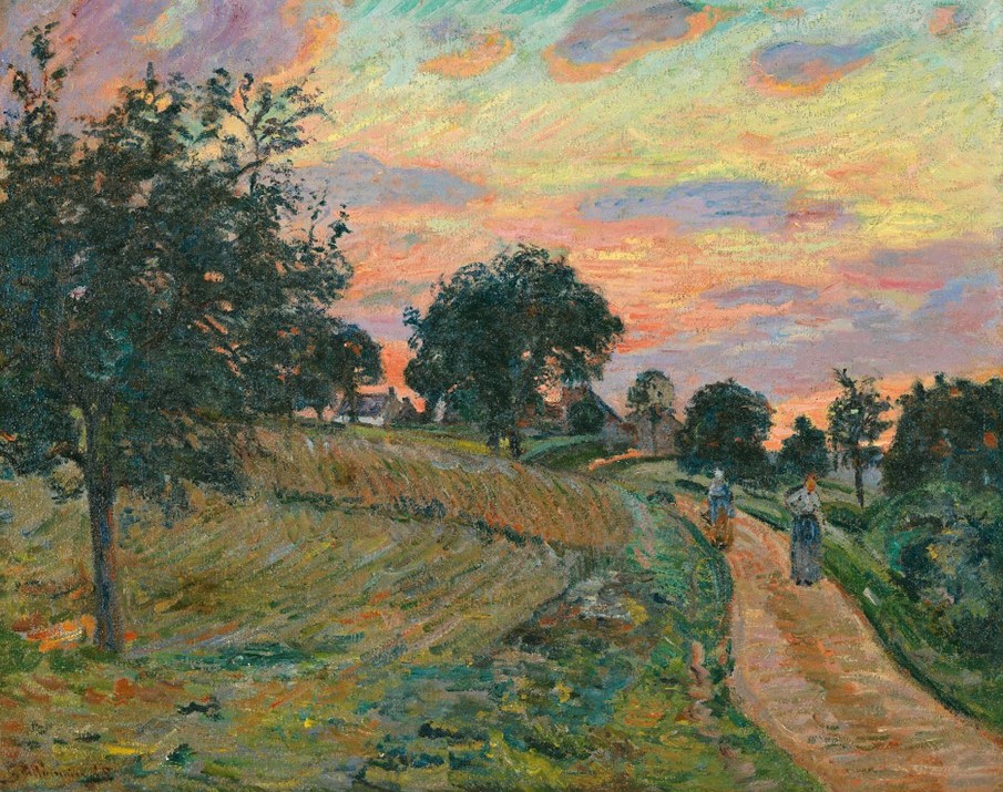 Armand Guillaumin, 8IE-1886-76, Soleil couchant =? 1885 (or 1888), CR145, SDbl, Road at Damiette, 60x73, MTB Madrid (M100;iR10;iR48;iR22;R2,p445;R124,no145)