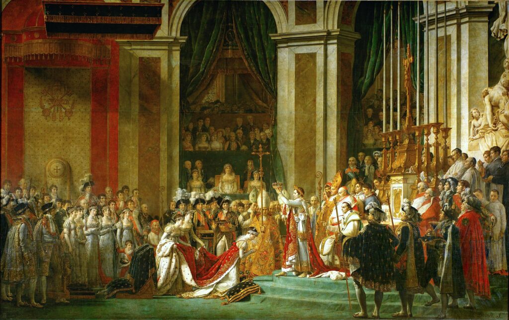 David (Jacques-Louis; 1748-1825): 1806-07, Napoleon I crowns his wife Josephine empress 1804/12/02, 621x979, Louvre (iR6;iR2;iR1;R12,p424;R97,p91;M5) = S1808-144, Le couronnement