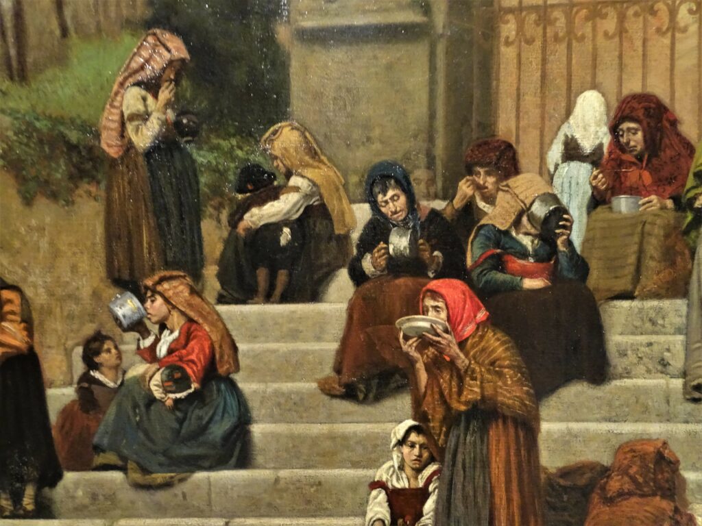 Federico Zandomeneghi, 1872, CG28, SDbr, Impression of Rome (The poor on the steps of the convent of l'Ara Caeli in Rome; detail), 168x79, GAM Milan (HW19;iR335;iR6;R9,p746;R88II,p154;R204no28;M107) = expo Milan 1872-389 + Vienna 1873-608.