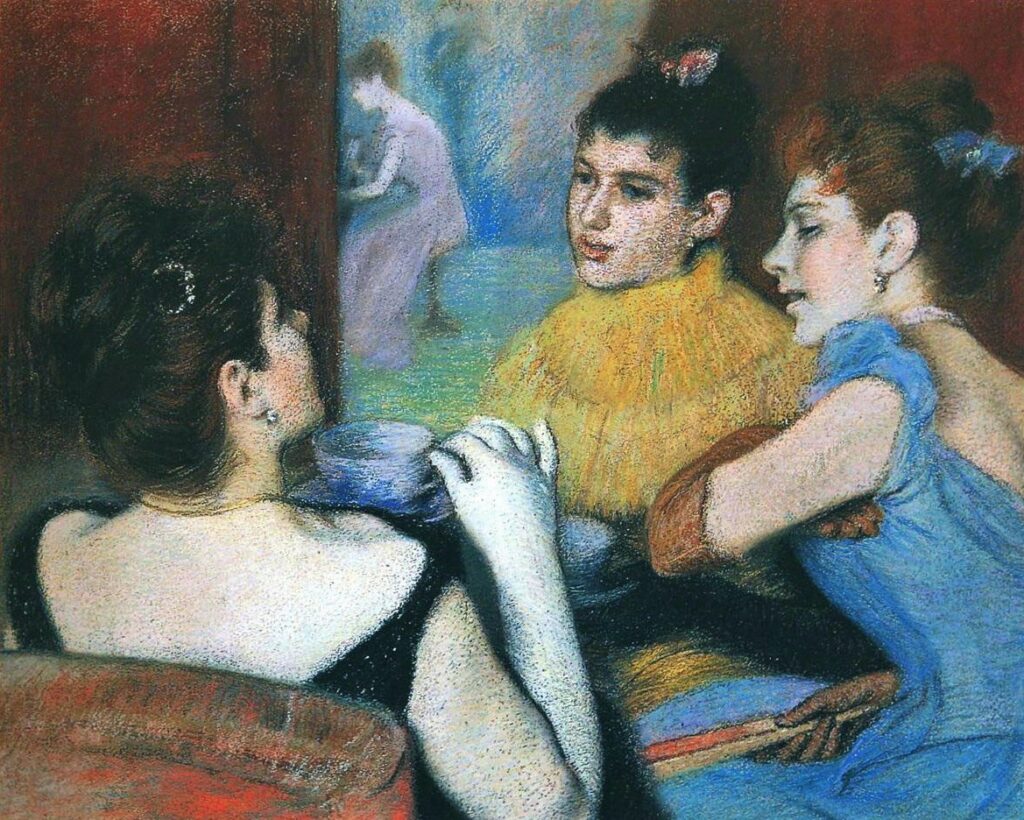 Federico Zandomeneghi, 1885-1894ca, CG229, Sbl, Le Thé (women in conversation), pastel, 48x59, private Milan (iR10;iR6;iR114;R204,no229) = solo expo at Durand-Ruel 1893