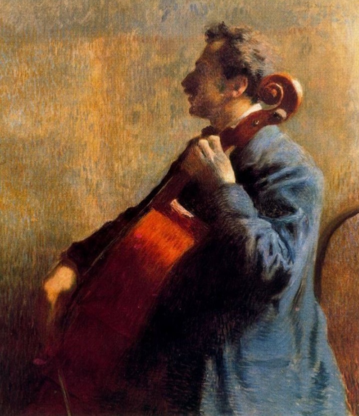 Federico Zandomeneghi, 6IE-1881-170, Portrait de M.L. = ?? 1879-82ca, CG85, Str, Il violoncellista (the cellist), 82x72, private (aR8;iR6;iR10;iR64;R204,no85;R2,p356)