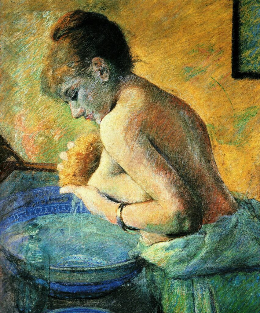 Federico Zandomeneghi, 8IE-1886-241, Pastel (La Toilette; Jeune femme qui se lave le sein). Compare: 1894+, CG405, La bacinella azzurra (the blue bowl), pastel, xx, private (R204,p131+no405;R2,p447)