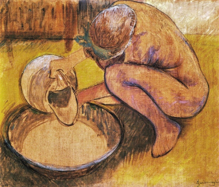 Federico Zandomeneghi, 8IE-1886-242, (Femme à sa toilette; femme nue accroupie devant un bassin). Compare: 1895+, CG358, Sbr, The tube, 55x65, private Milan (iR7;iR6;iR204;R204,no358;R2,p447)