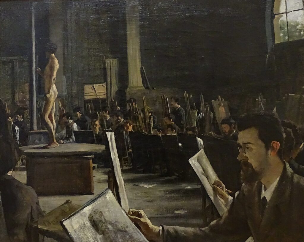 Bastet (Jean-Célestin-Tancrède; 1858-1942): 1883, L'atelier Cabanel à l'Ecole des Beaux-Arts, 65x81, MdGrenoble (iR10;iR6;iR23;R9,p60;M198)